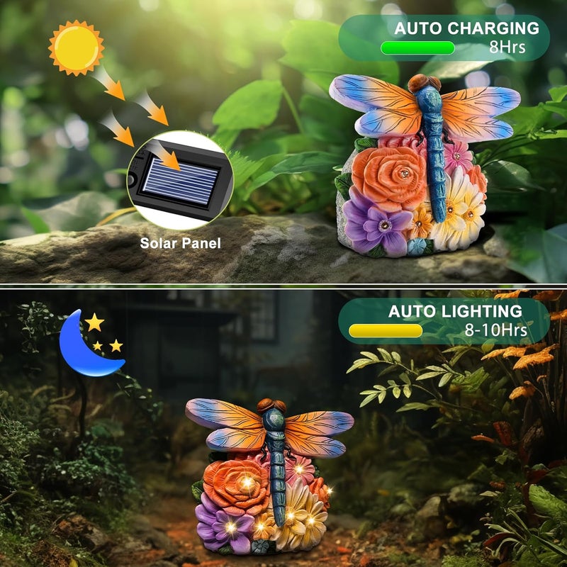 linkax Birthday Gifts for Women Mom Grandma Sister, Solar Dragonfly Lights Garden Decor, Outdoor Solar Dragonfly Figurine for Outside Patio Yard Front Porch Home, Gardening Housewarming Gifts New Home - Image 3